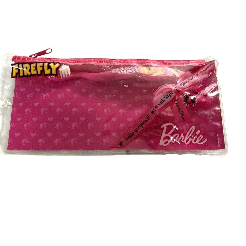 Firefly Kids Toothbrush Barbie Kit Brush Cover Pink Zipper Travel Pouch New